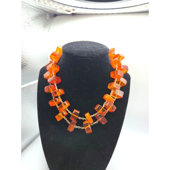 Vintage 35" Hand-Cut Natural Amber Necklace 1930s Slab Beads Statement Piece - Picture 8 of 11